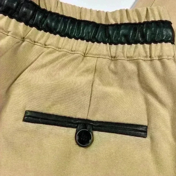 ZARA Tailored Dress Pants Relaxed Fit Tan Black Leather Drawstring Women Small - Picture 7 of 8